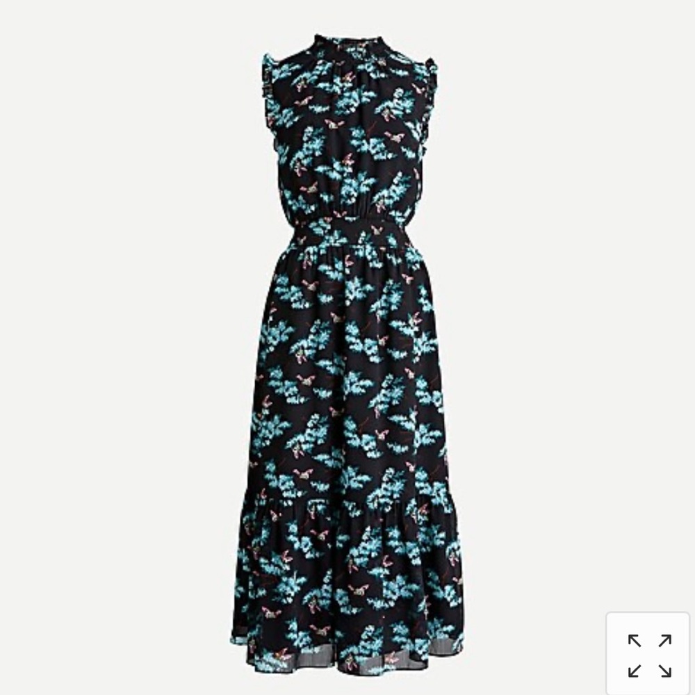 J Crew Smocked Waist Midi Dress, Botanical Bees, M